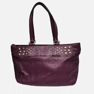 COACH PLUM EAST WEST STUDDED TOTE BAG MEDIUM F15235